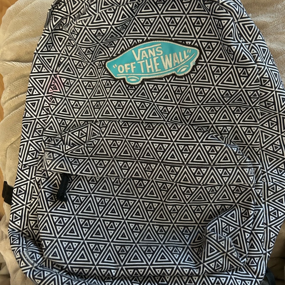 Vans Black & White Geometric Backpack with Aqua Logo